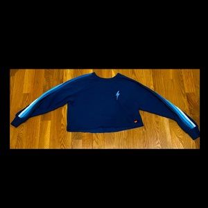 Aviator Nation cropped bolt 5 stripe crew neck